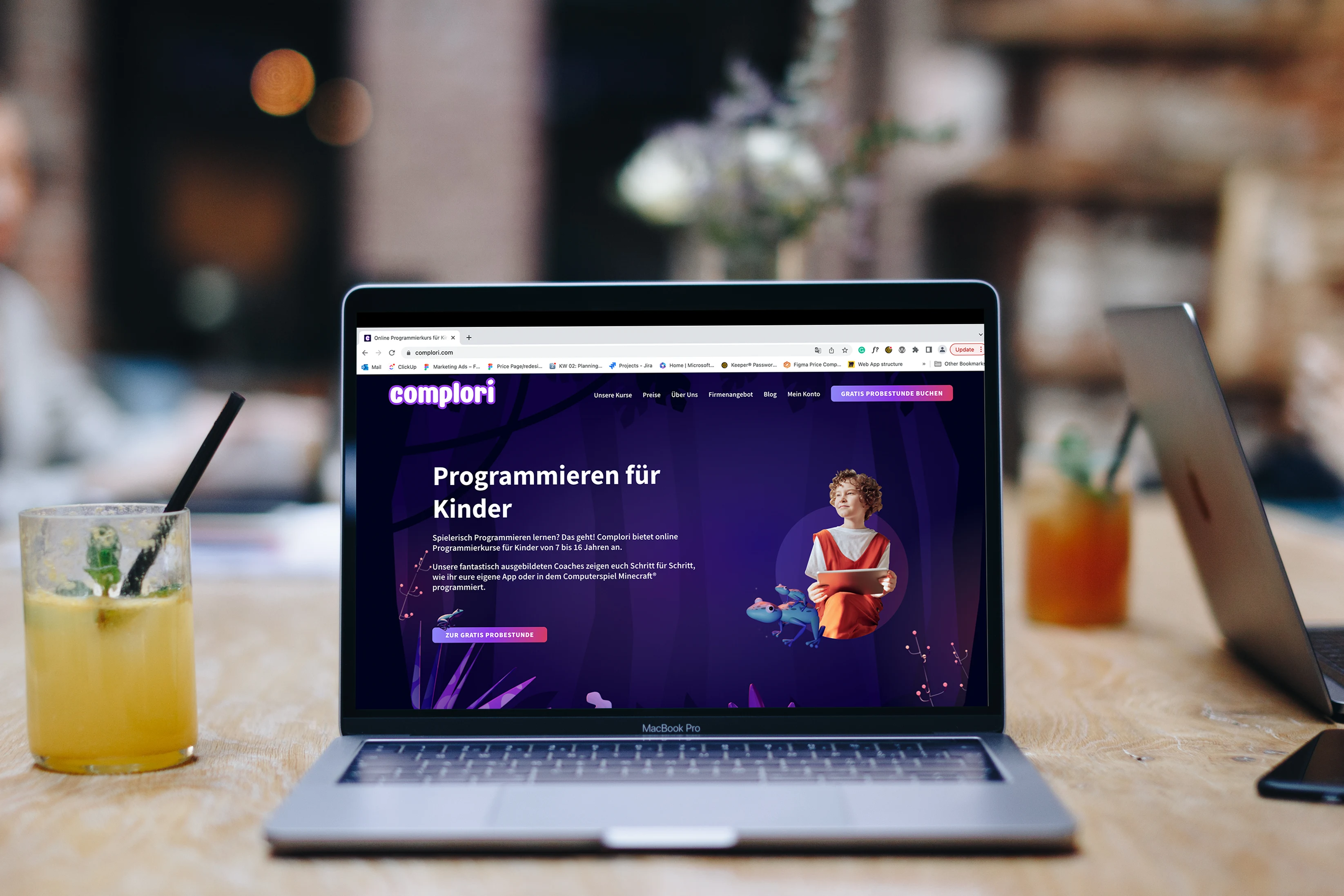 Complori website on a MacBook with the title "Coding for Kids"
