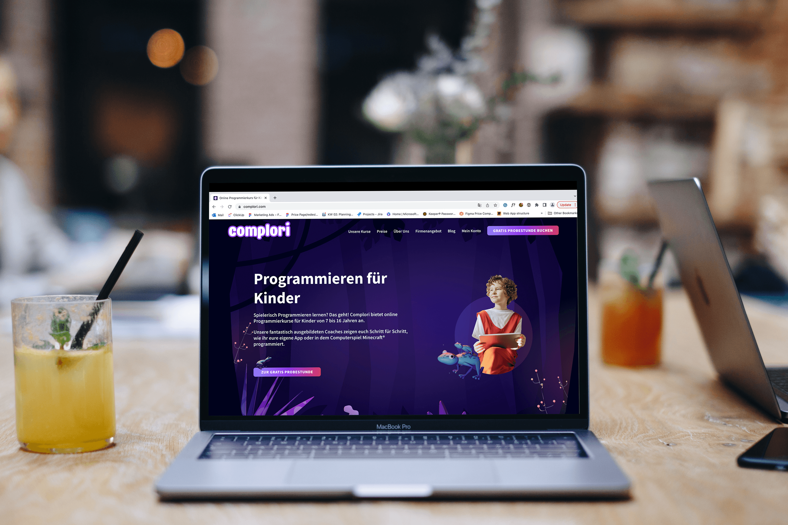 Complori website on a MacBook with the title "Coding for Kids"