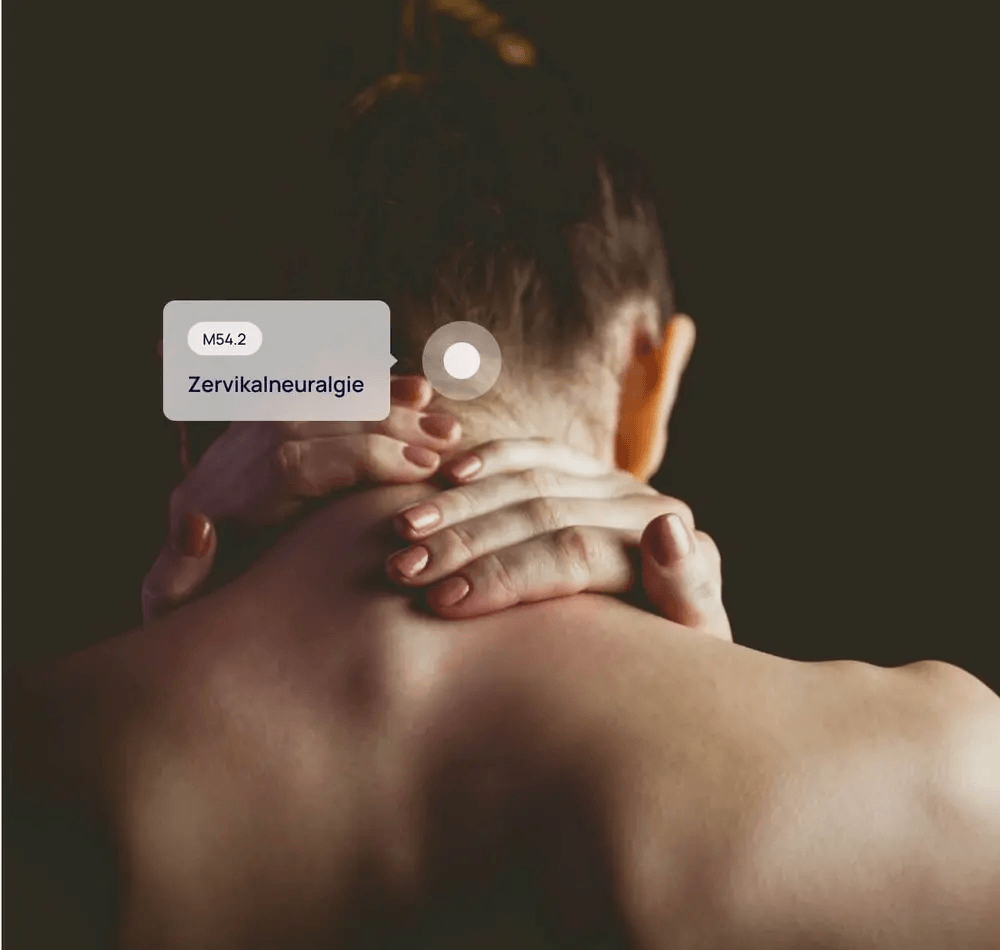 Person with neck pain, medicalmotion app showing cervical neuralgia (M54.2)