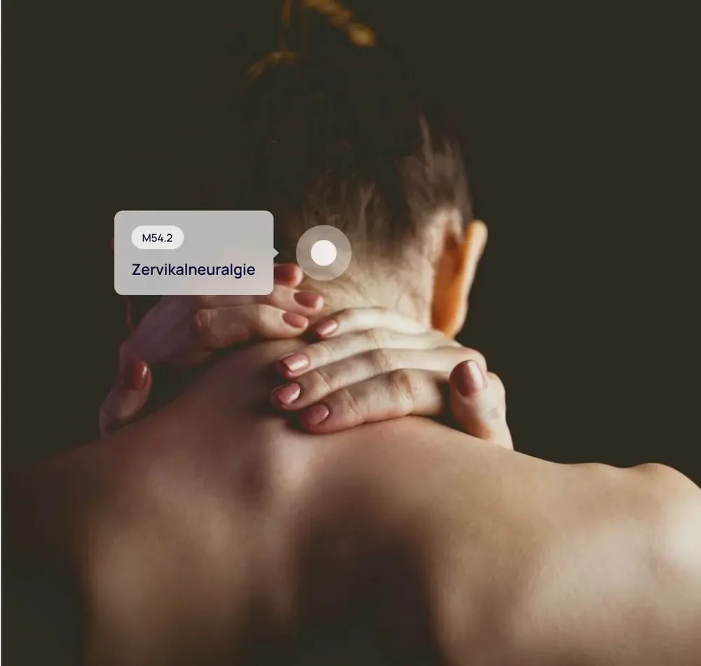 Person with neck pain, medicalmotion app showing cervical neuralgia (M54.2)